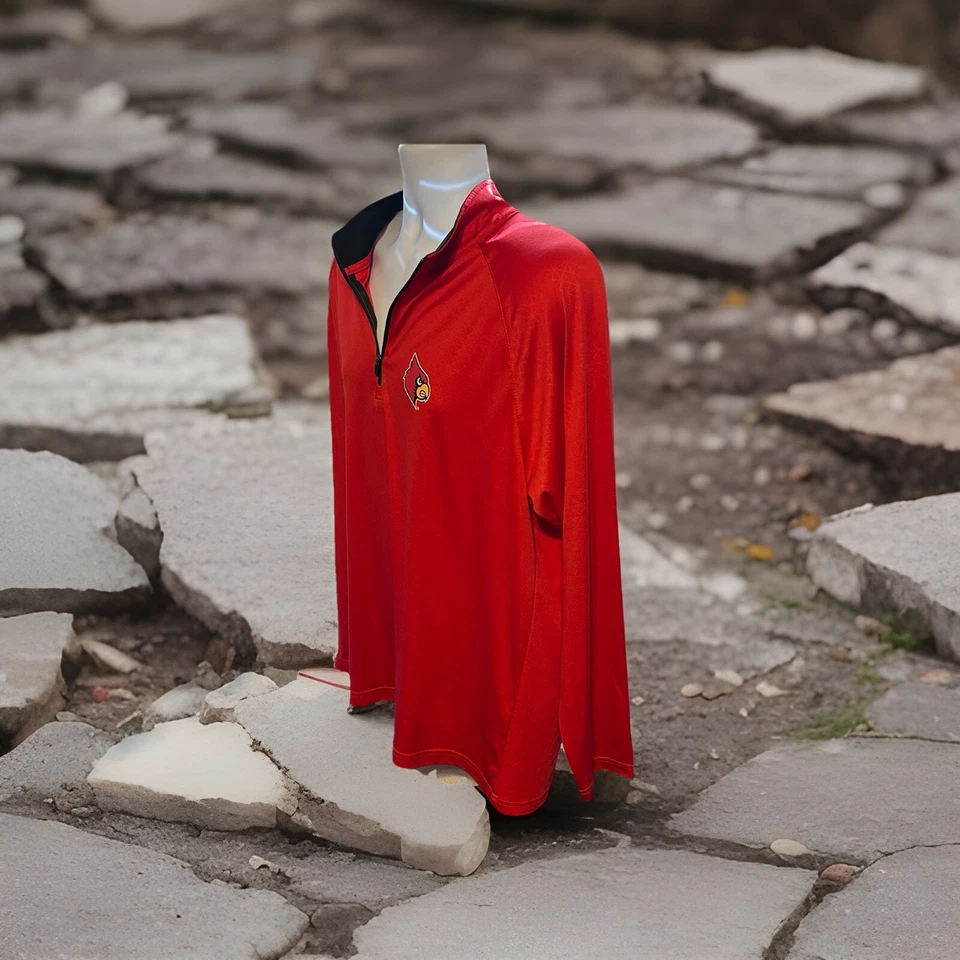 Мужской пуловер University Louisville Cardinals с длинным рукавом 1/4 на молнии большой красный - Изображение 3 из 4