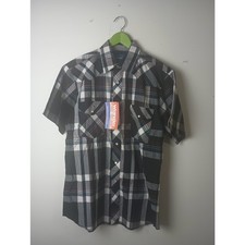 Wrangler Plaid Western Pearl Snap Button Shirt Black Gray Multicolor Medium NWT