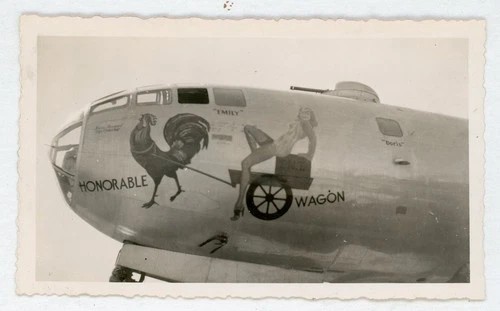 # 15  OLD WW2 MILITARY PHOTO B- 29 BOMBER PLANE  W / NOSE ART  SNAPSHOT