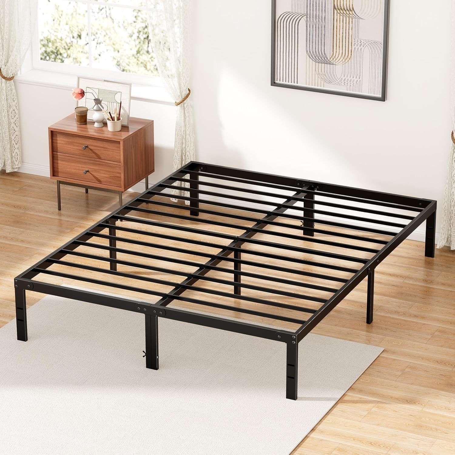 Metal Platform Bed Frames Mattress Foundation W/ Steel Slat