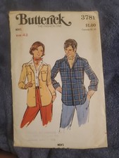 Butterick 3781 70s Men's Shirt Jacket Sz 42" Chest, Cut Complete
