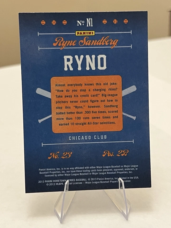 2013 Panini Hometown Heroes Nicknames Ryne Sandberg #N1 HOF Chicago Cubs - Image 2 of 2