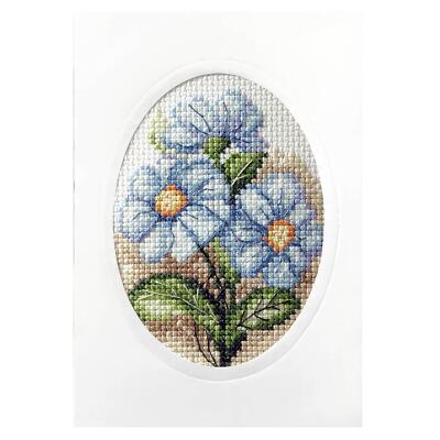 Blaue Blumen - bedrucktes Kreuzstich Kartenset von Orchidea