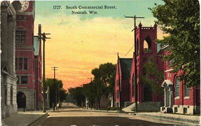 #ad SOUTH COMMERCIAL STREET VIEW antique picture postcard NEENEH WISCONSIN WI c1910 $5.99