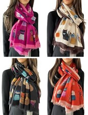 Cat Lover Gift for Women, Cat Scarf, Colourful Scarf, Cotton Scarf, Summer Scarf