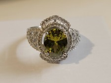 Sterling Silver Ring with Lab Created Peridot  Cubic Zirconia size 6
