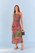 FARM Rio Pink Leaves Midi Dress In Pink/Green (L) NWT Tropical Print