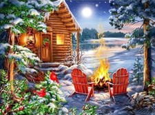 Paint By Numbers House Cabin Winter Themed Design Bonfire Canvas NO FRAME T11