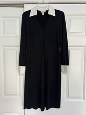 Loft Women's Black Vneck Dress with White Collar - Size 10 No belt