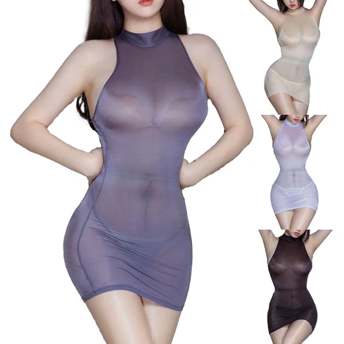 Women's Sexy See Through Bodycon Dress Open Bra Sleeveless Transparent Lingerie - Picture 4 of 94