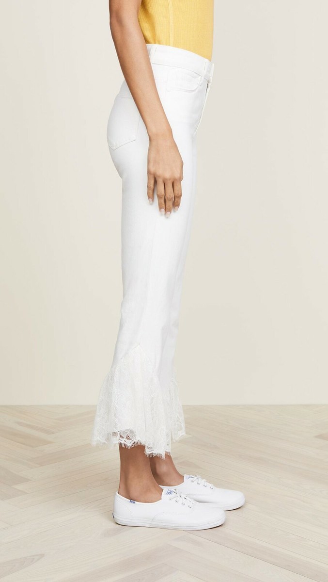 Lace White Jeans With Ruffle Bottom $240 PAIGE Hoxton Straight