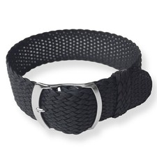 20mm Black Perlon Cross Weave Braided Nylon Watch Strap Band Single Pass Design