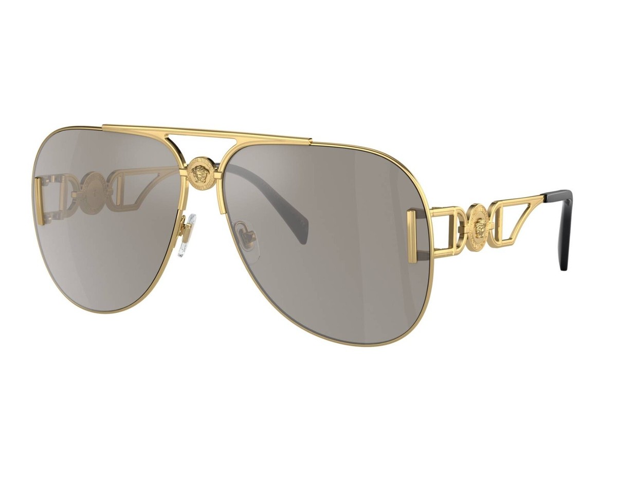 NWT Versace Sunglasses VE2255 10026G Gold w/ Light Grey Mirror