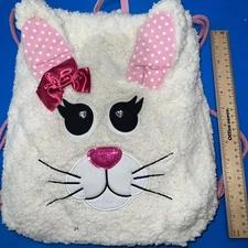 Claire’s bunny cinch bag white w pink polka dot ears hot pink bow rare easter