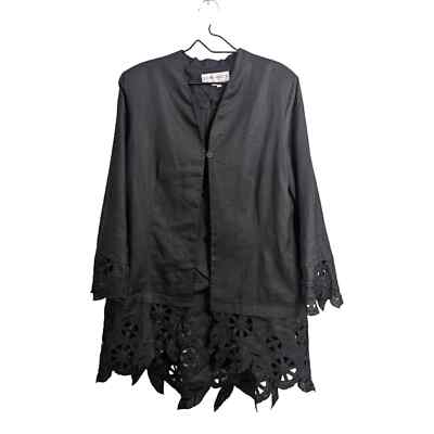 Donna Vinci Women 100% Ramie Black lightweight Coat Lace Long Sleeve Lined 12/14