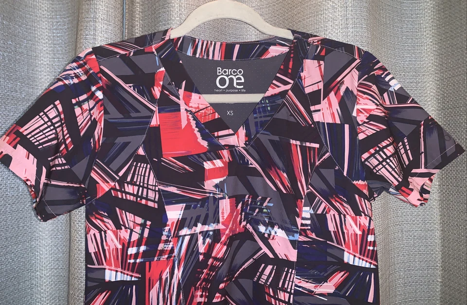 Women’s Grey’s Anatomy By Barco Scrub Top Multi-colored Stripes Size XS - Image 3 of 4