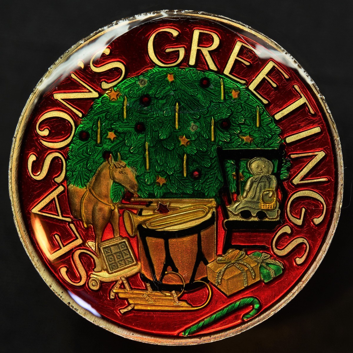 1993 Season's Greetings Christmas ENAMEL 1oz 999 FINE Silver bar