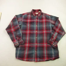 Red Head Shirt Mens Large Long Sleeve Button Up Pocket Outdoors Plaid
