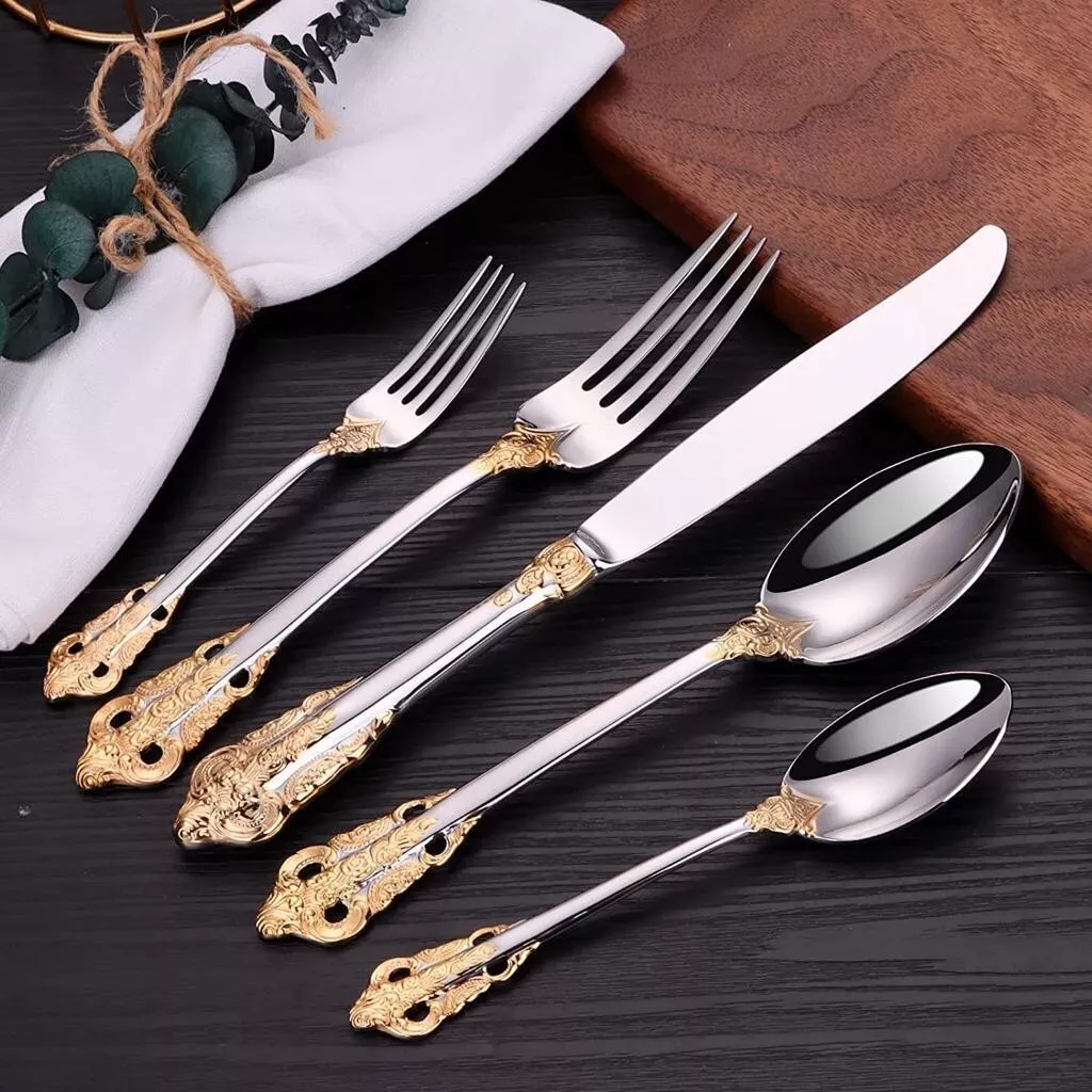 Silver and gold cutlery best sale set