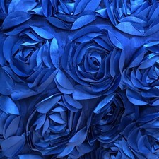 Royal Blue 3D Floral Fabric, Peony Bouquet, Blue Rosette on Tulle by the Yard