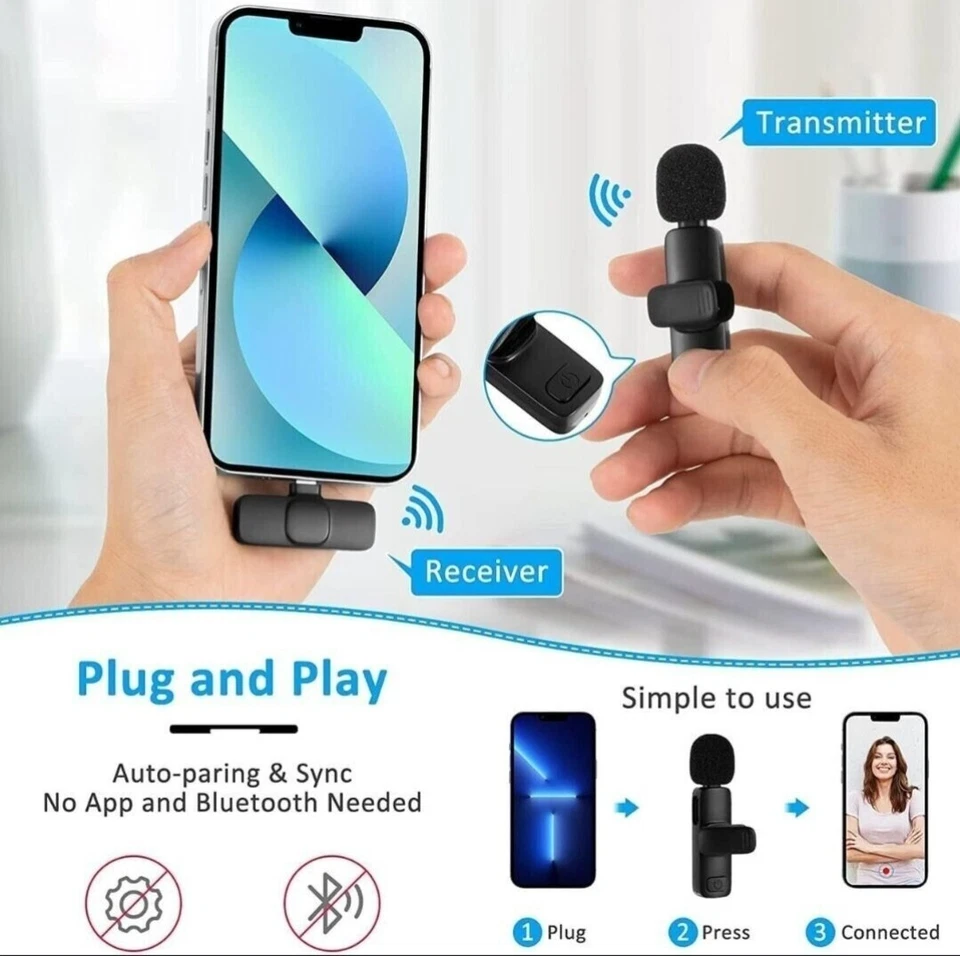 Wireless Lavalier Microphone For Phone Android iPhone Vlog Live Stream Mic - Image 2 of 2