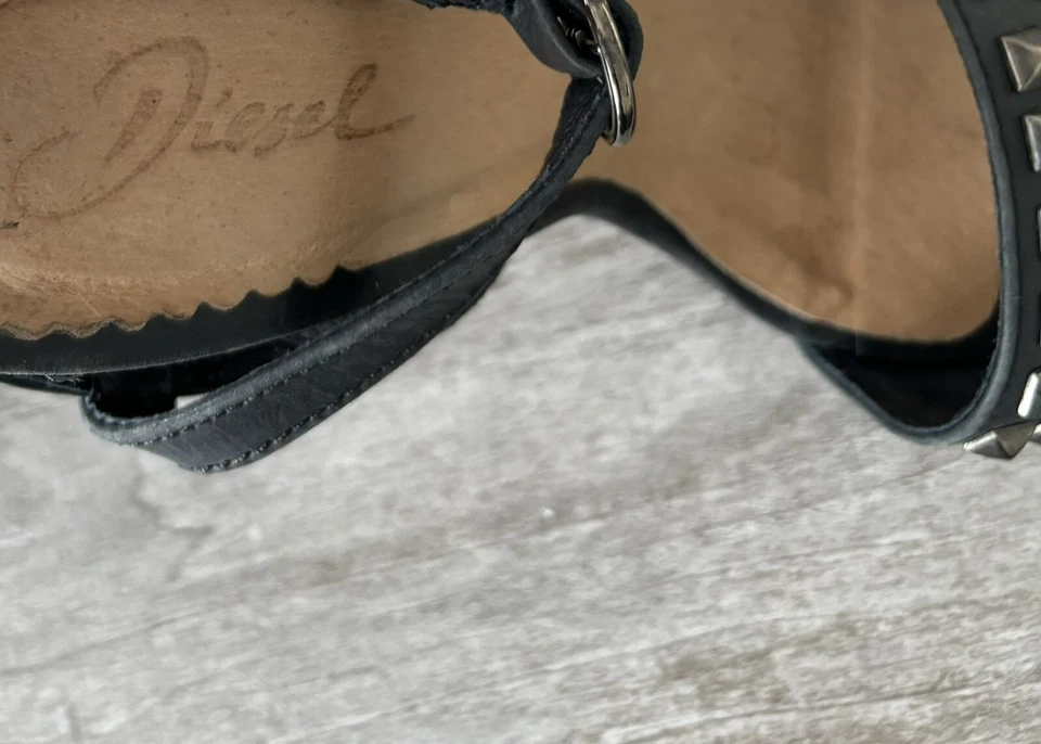 DIESEL Cuir Desir Soleil Tacón Bloque Tachonado Cuero Negro Correa al Tobillo Talla 37 Foto 4 de 4