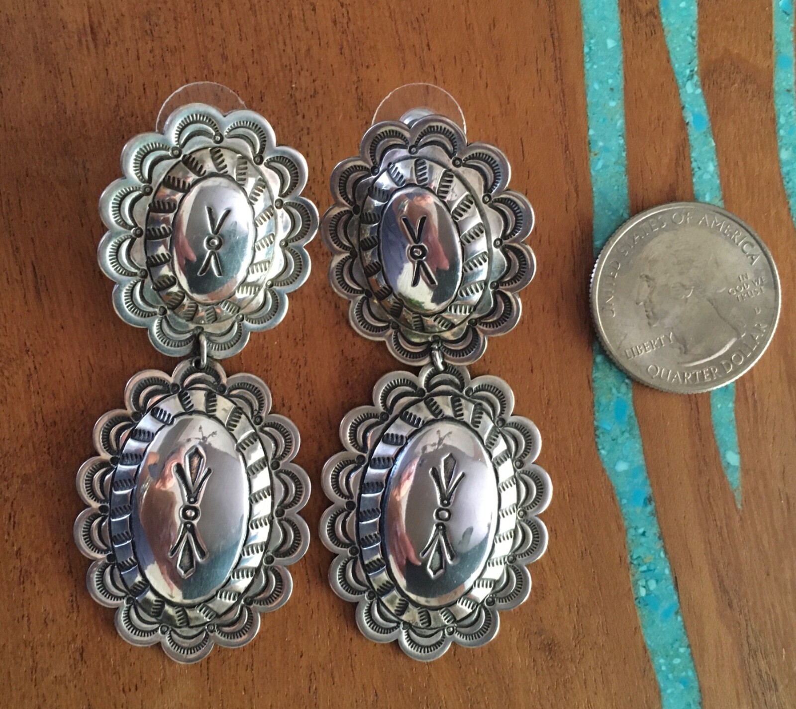 Paire De Conchos Ovales Vintage – Sterling, Fabrication Mexicaine, Occasion