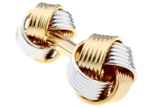 Knot 2 Two Tone Dual Ends Pair Cufflinks in a Presentation Gift Box & Polishi...