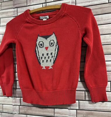 Girls S sweater Crewneck Long Sleeve Pullover Owl red stretch cotton knit