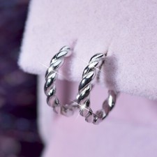 18k white gold gp 925 sterling silver earrings twisted rope huggies kids SMALL