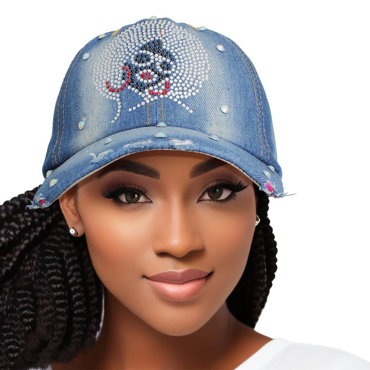 Denim Afro Bling Baseball Cap for Women Stylish Fashion Headwear-image