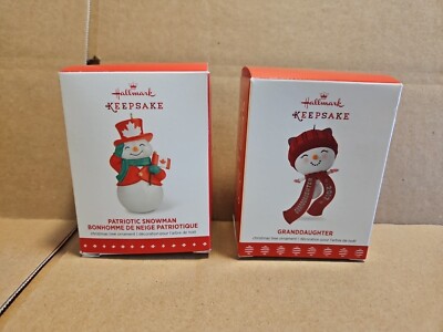 Set 2: Hallmark Ornaments PATRIOTIC SNOWMAN BONHOMME DE NEIGE & Granddaughter 