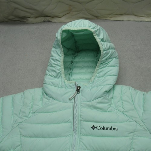 Columbia Jacket Youth Medium Lime Green Hooded Full Zip Omni Heat Quilted Puffer - Picture 10 of 16