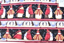 VINTAGE DEBBIE MUMM PENGUINS SNOWMEN STRIPES 3 YARDS