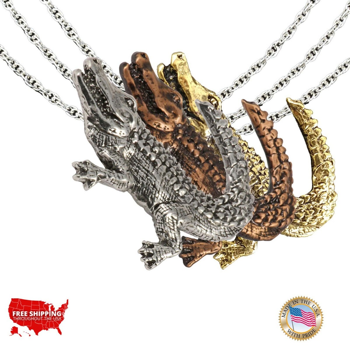 Creative Pewter Designs Crocodile Reptile Necklace Pendant, A071PEN