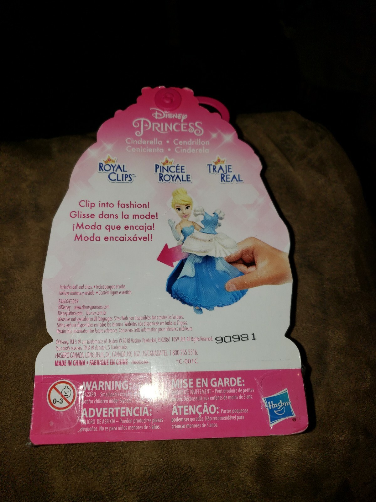 Disney Princess Cinderella Royal Clips Fashion Clip On Dress 3" Doll Hasbro
