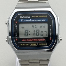 Casio 3298 A168 Mens Watch 35mm Silver Tone Alarm Chrono EL Illuminator