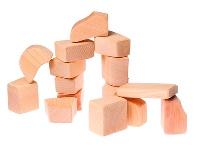 Grimm's Set of Wooden Waldorf Building Blocks in Unique Organic Shapes in Bag, N