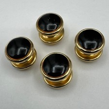 4 Piece Vintage Tuxedo Shirt Studs Black Enamel Gold Tone