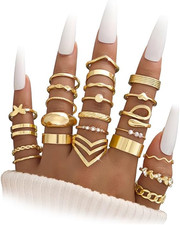 25 Pcs Gold Knuckle Ring Set for Women, Chunky Stackable Finger Midi Rings, Silv