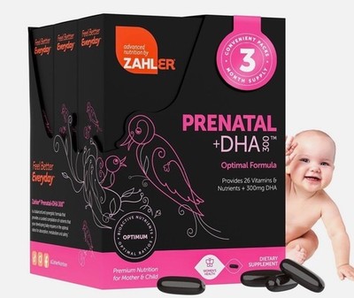 Prenatal Vitamin DHA 180 Softgels Methylated Folate Mom Baby Zahler Pregnant