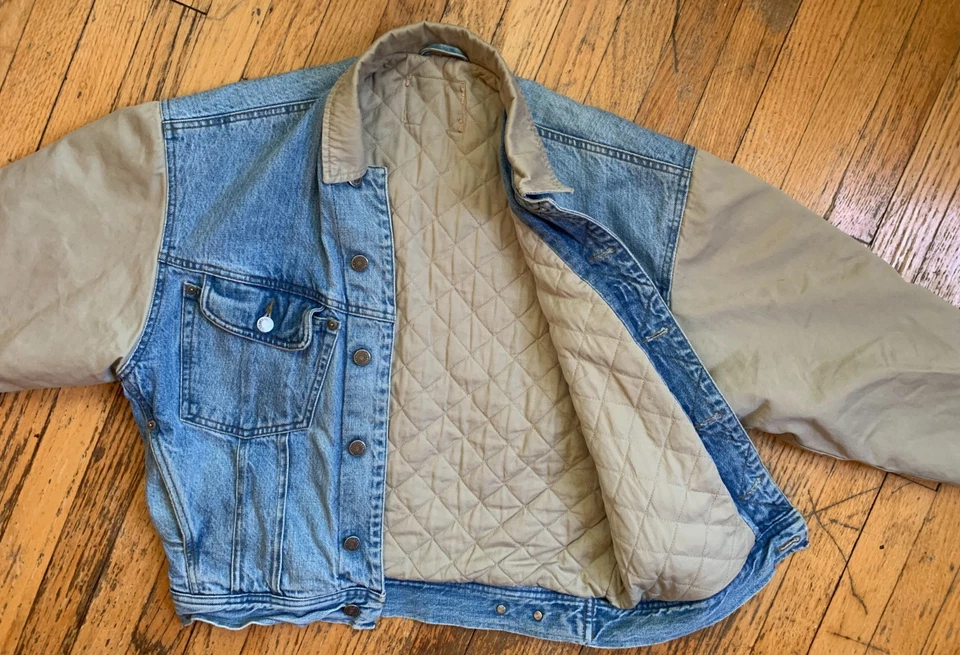 Chaqueta Universitaria Vaquera Gap Vintage Años 90 M Dos Tonos Jean Bomber Cuello Gran Tamaño Foto 4 de 4