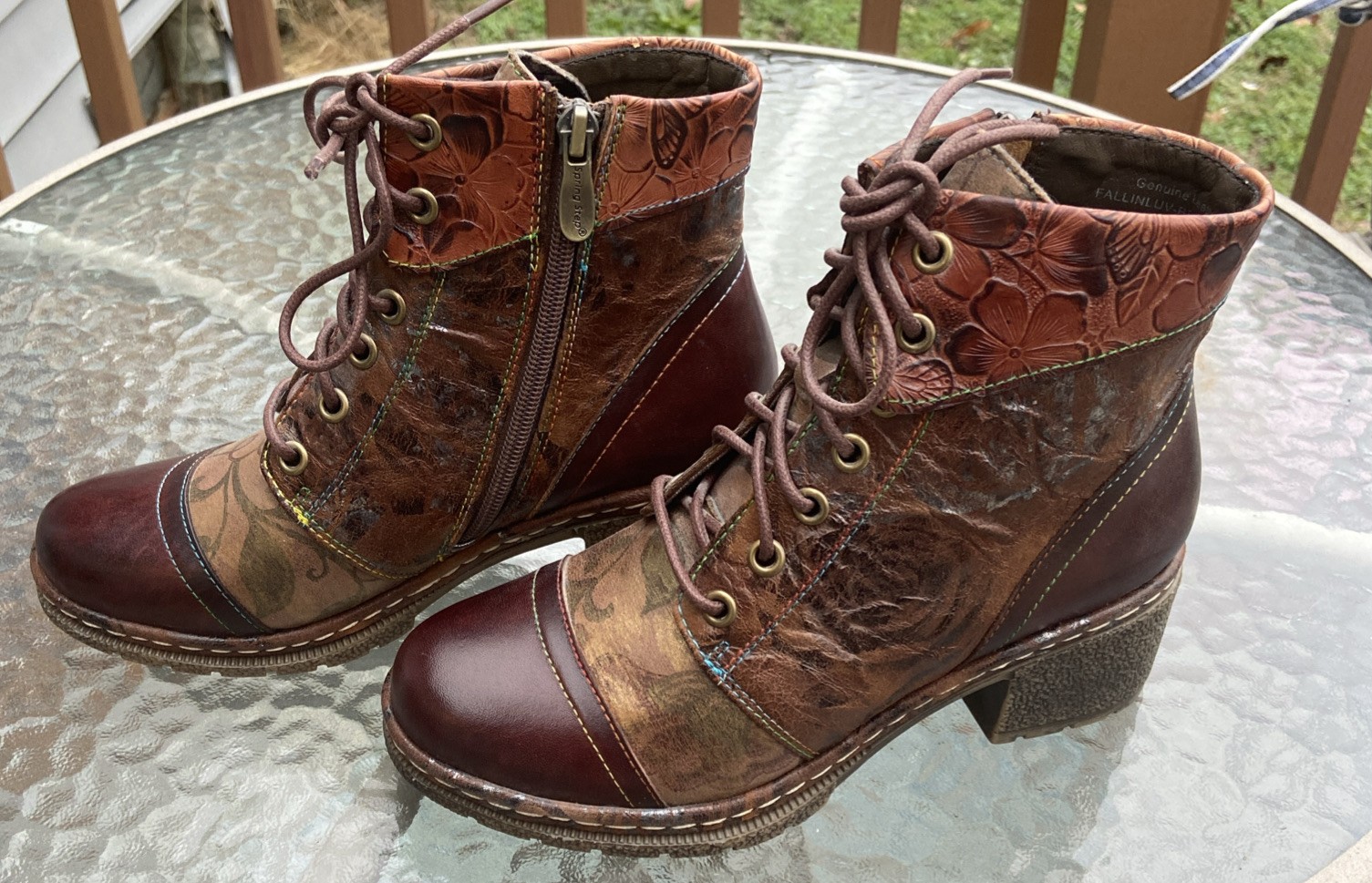 L'Artiste by Spring Step Embossed Leather Lace-Up Boots Fallinluv Brown 36 Sz 6