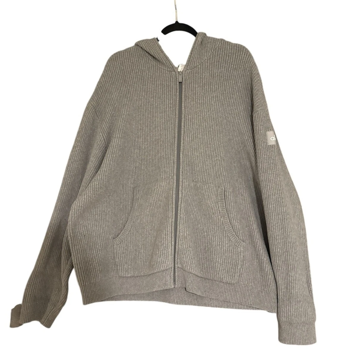 Alo Yoga-Domain Rib Knit Full Zip Sweater in Grey NWOT | eBay