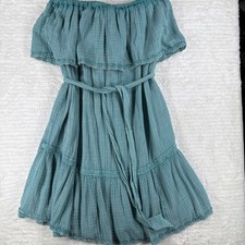 Anthropologie Daily Practice Turquoise Strapless Boho Gauzy Malibu Mini Dress M