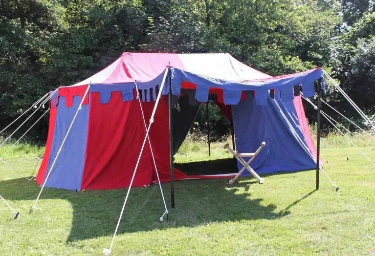 Medieval Burgundian Functional Red Blue Water Proof tent Camping Larp Event