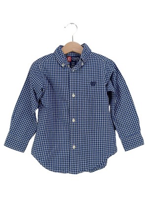 CHAPS Kinder Freizeithemd Gr. 98 Blau Kariert Langarm Casual Hemd
