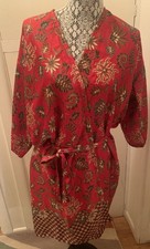 Red Silk Floral Robe Handmade Indonesia Bathrobe Medium