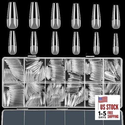  600 Pcs Long Coffin Fake Gel Nail Tips Full 600Pcs Clear Long Coffin Nail Tips