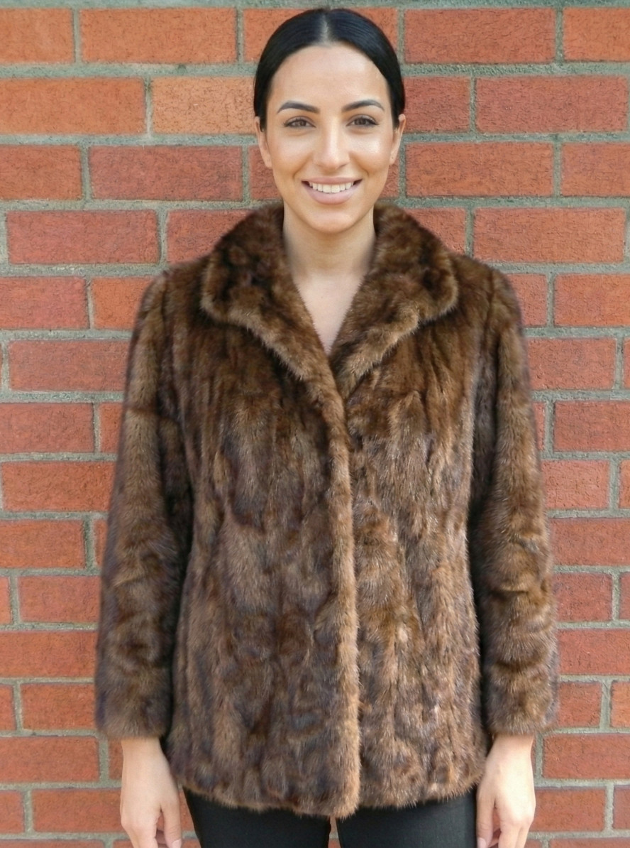 Vintage SIATISTA Greek Mink Fur Coat Jacket Brown Women’s Medium Rose Detail EUC